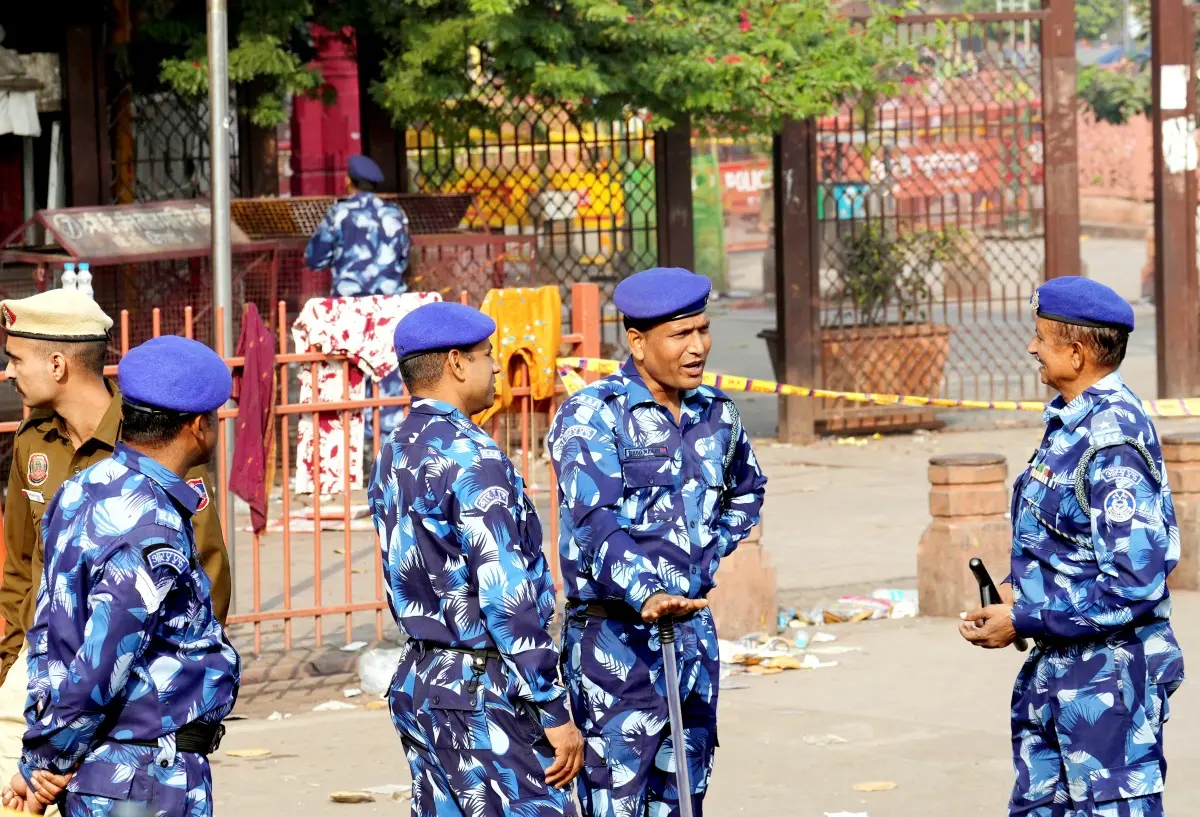Security personnel near Red Fort in the wake of a blast | Photo: PTI