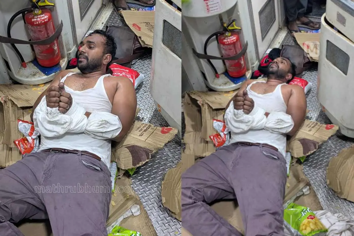 അക്രമിയെ യാത്രക്കാര് കീഴ്പ്പെടുത്തിയപ്പോൾ