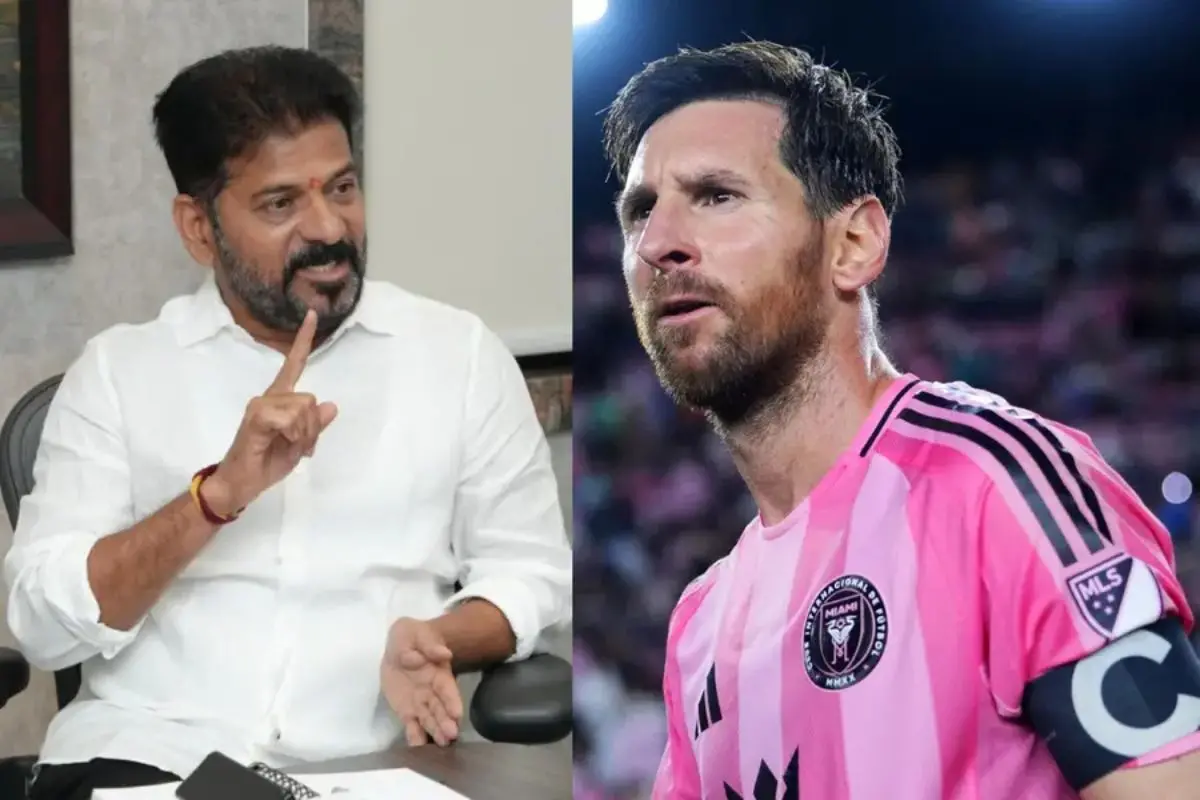 From (L) Telangana Chief Minister Revanth Reddym Lionel Messi | Photos: Agencies