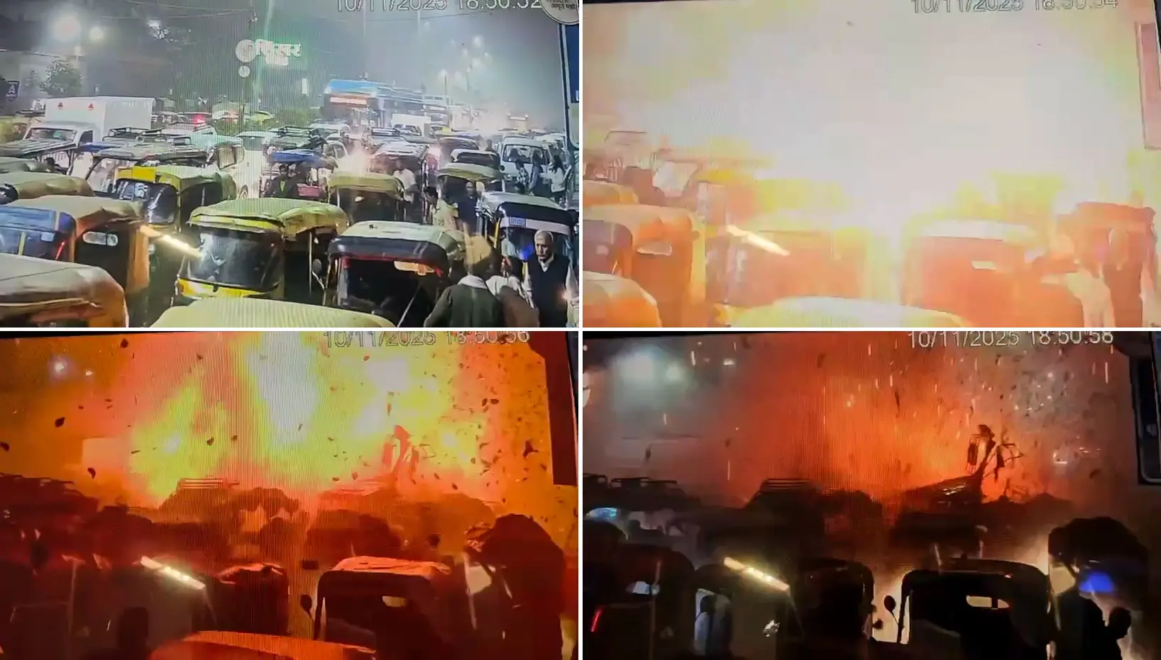 ചെങ്കോട്ടയ്ക്ക് സമീപമുണ്ടായ ഭീകരാക്രമണത്തിന്റെ സിസിടിവി ദൃശ്യങ്ങൾ (Delhi Police Sources/ANI Video Grab)