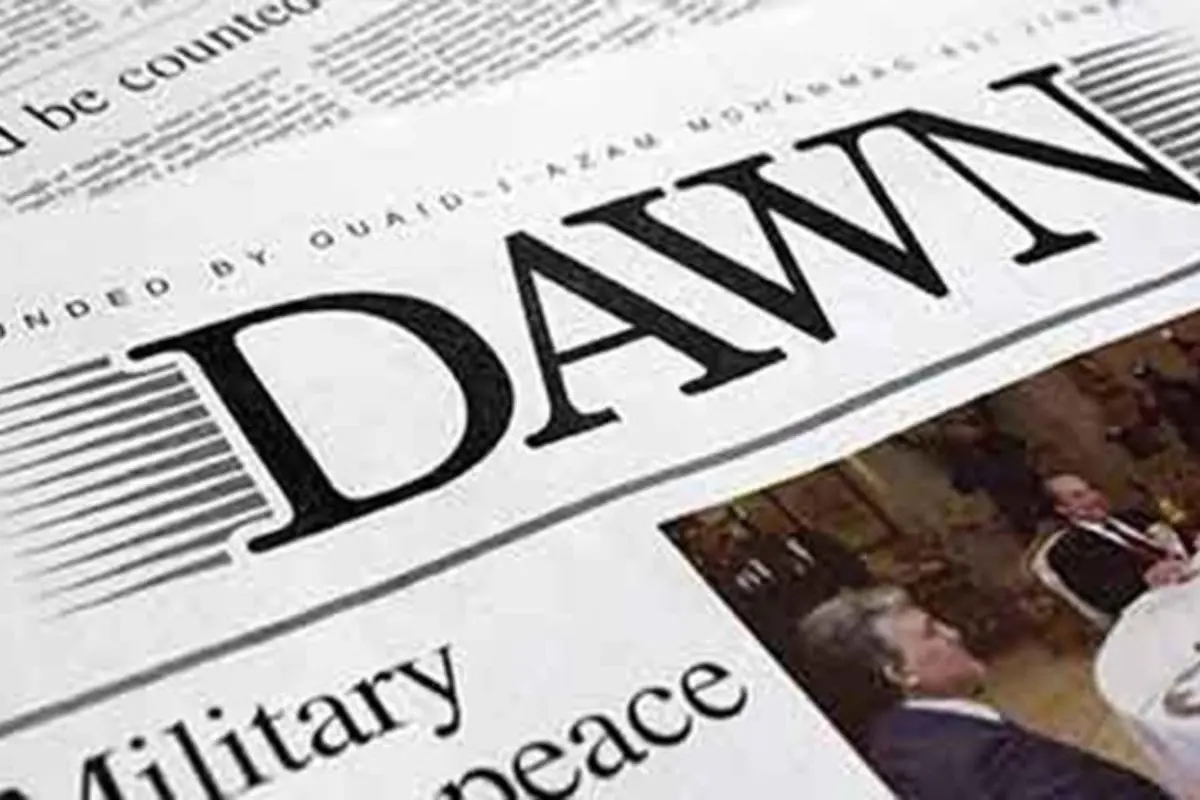 Dawn newspaper on a newsstand; the publication is under scrutiny after an AI prompt accidentally made it to print. Photo: X