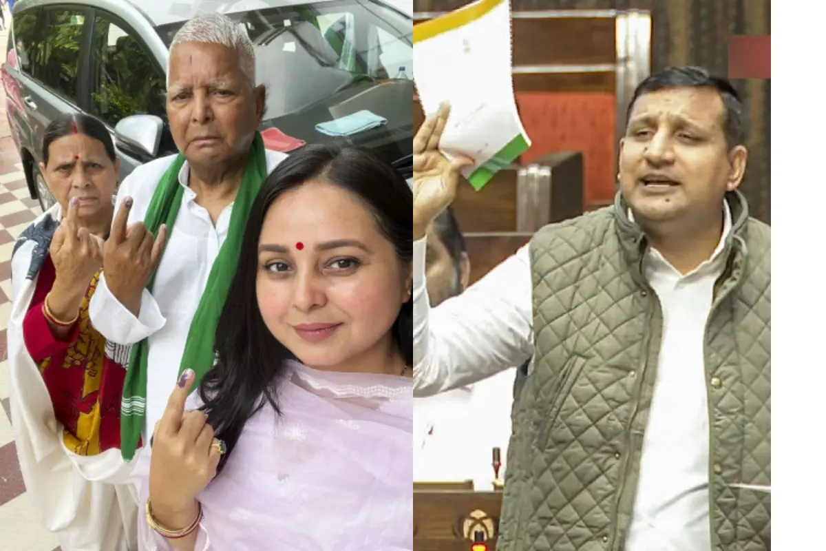 RJD chief Lalu Prasad Yadav with wife Rabri Devi and daughter Rohini Acharya, Sanjay Yadav (R)