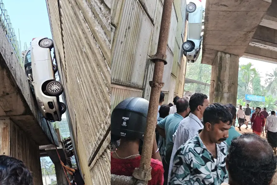 ഗതാഗത നിരോധനം വകവയ്ക്കാതെ ദേശീയപാതയിലൂടെ ഡ്രൈവിങ്; അടിപ്പാതയുടെ മുകളിൽ നിന്ന് കാർ താഴേക്ക് വീണു