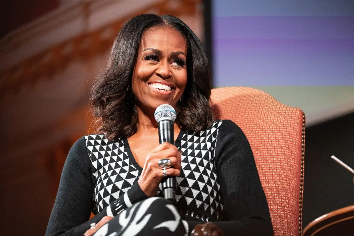 Former first lady Michelle Obama speaks about her new book 'The Look' during an event at Sixth and I, Wednesday, Nov. 12, 2025, in Washington. (AP Photo/Allison Robbert)