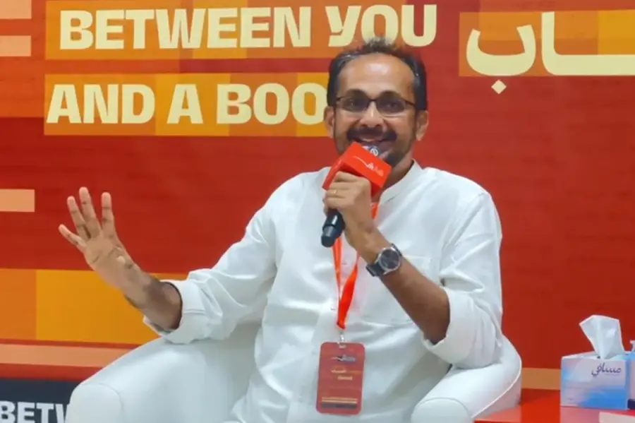Vayalar Award winner E. Santhosh Kumar speaking at Sharjah Book Festival