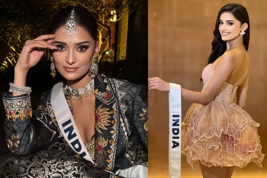 Manika Vishwakarma answering a question during Miss Universe 2025 contest