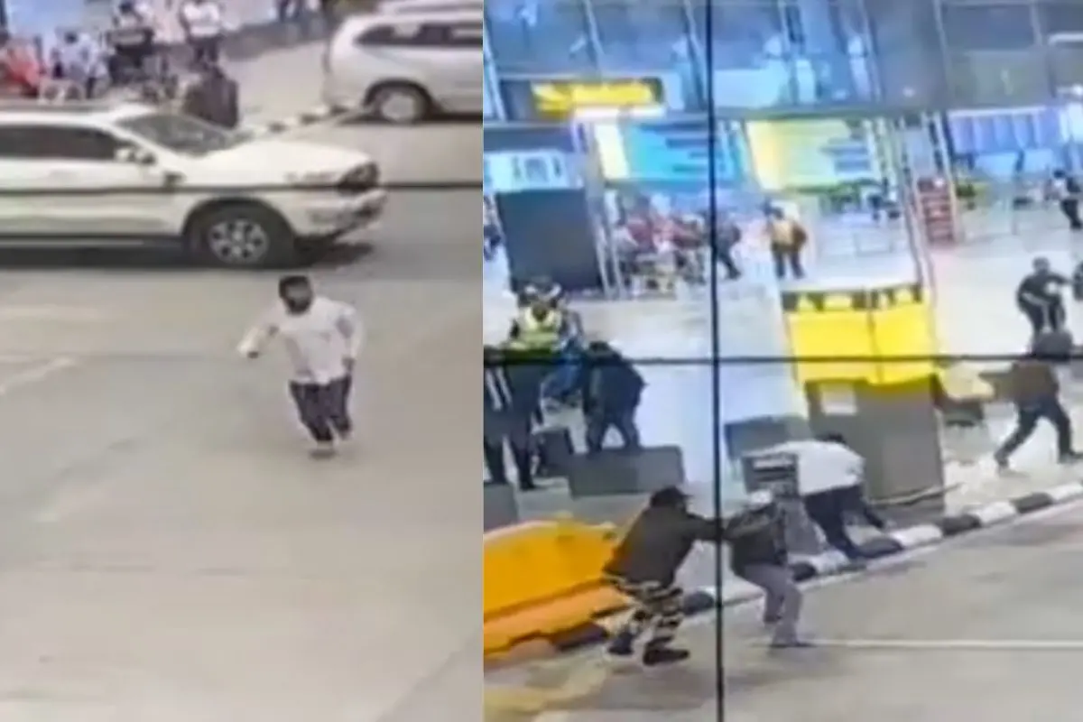 Man armed with a long metal knife charged toward two taxi drivers