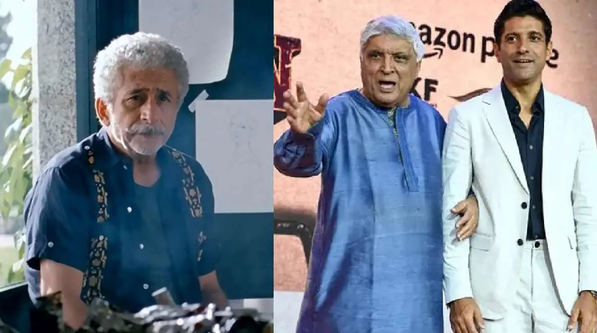 ചിത്രത്തിൽ നസിറുദ്ദീൻ ഷാ, ഫർഹാൻ അക്തർ ജവേദ് അക്തറിനൊപ്പം| ഫോട്ടോ: AFP, youtube