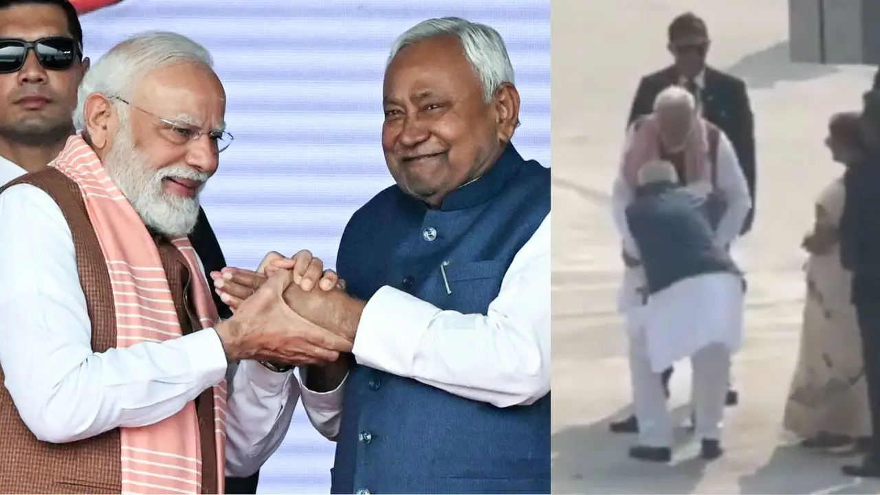 1, സത്യപ്രതിജ്ഞാ ചടങ്ങിൽ പ്രധാനമന്ത്രി നരേന്ദ്രമോദി ബിഹാർ മുഖ്യമന്ത്രി നിതീഷ് കുമാറിനൊപ്പം | Photo: ANI | 2, സാമൂഹികമാധ്യമങ്ങളിൽ പ്രചരിക്കുന്ന ദൃശ്യത്തിൽനിന്ന് | Image credit: @RJDforIndia X Video