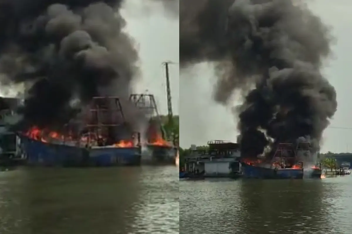 Visuals show fire engulfing two fishing boats in Kollam
