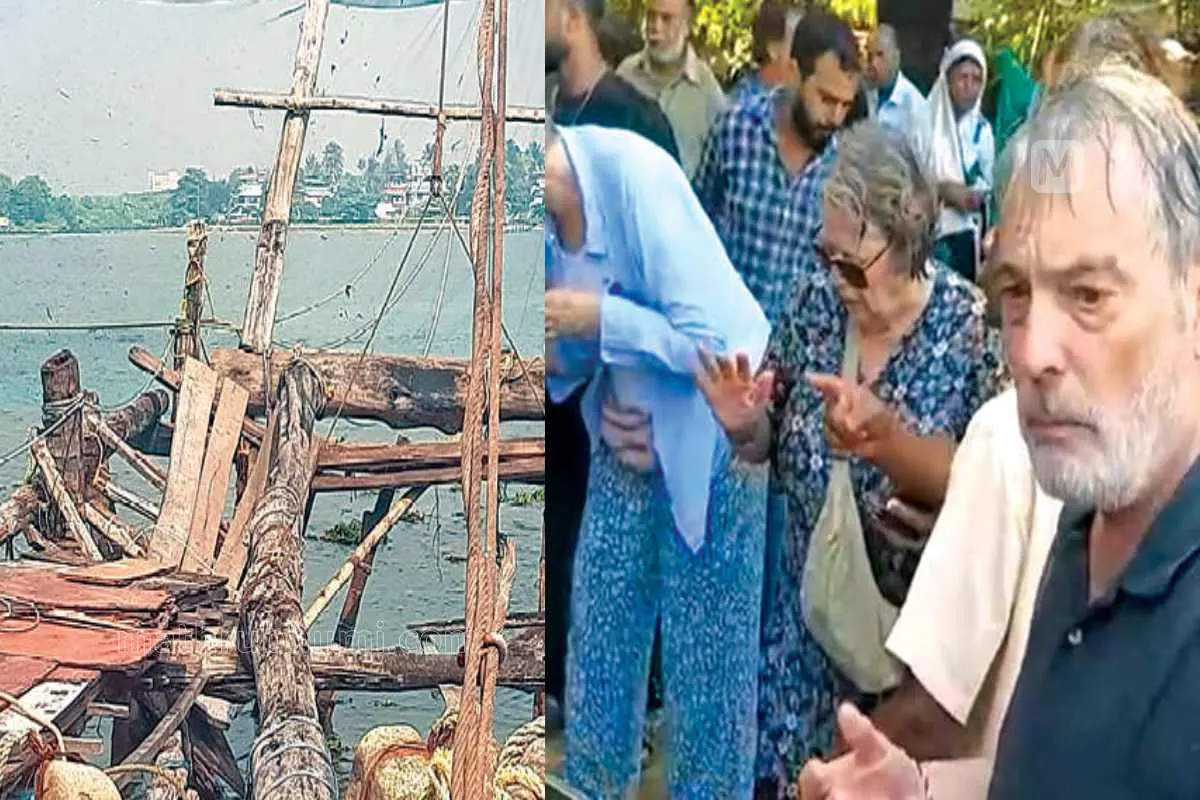 ചീനവല തകർന്നതിനെ തുടർന്ന് വെള്ളത്തിൽ വീണ സഞ്ചാരികളെ കരയ്ക്കെത്തിച്ചപ്പോൾ