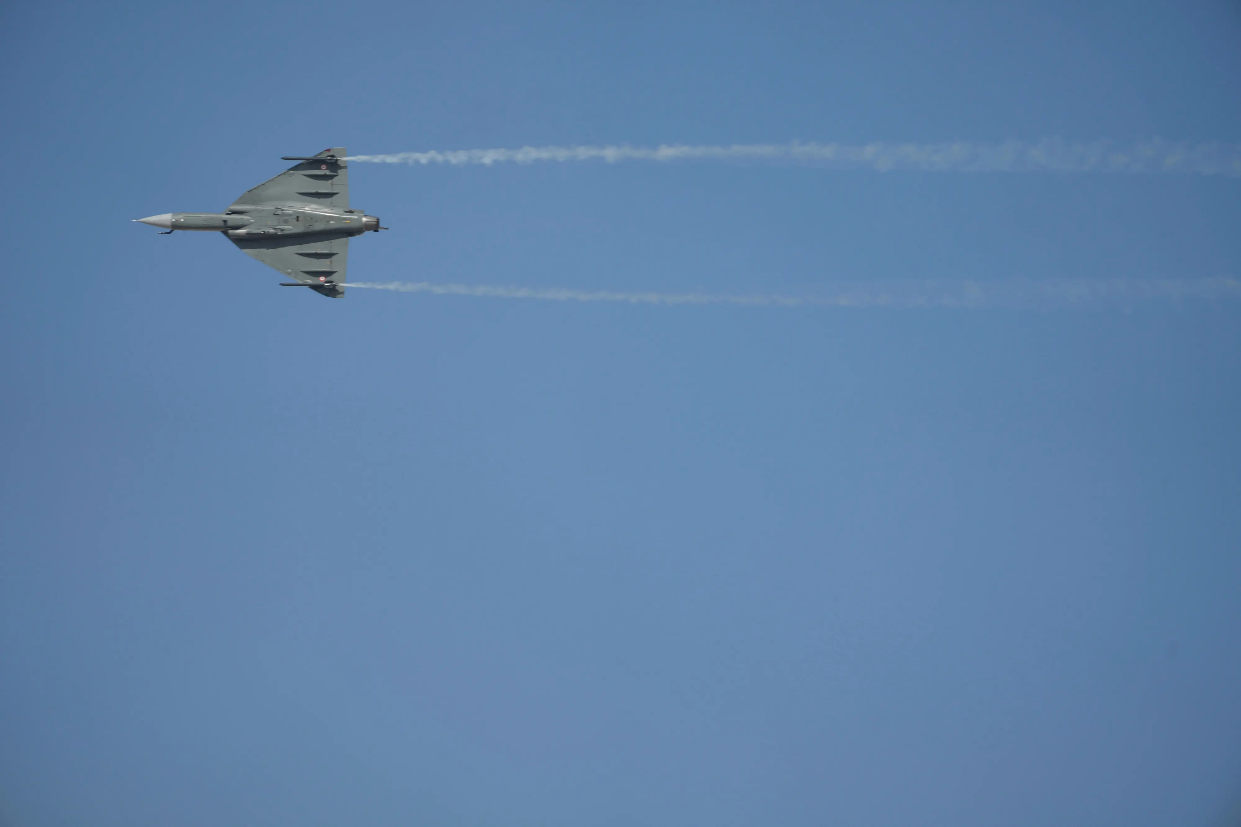 The Indian HAL Tejas during a demonstration moments before crashing at the Dubai Air Show, at Al Maktoum International Airport at Dubai World Central, Dubai | AP