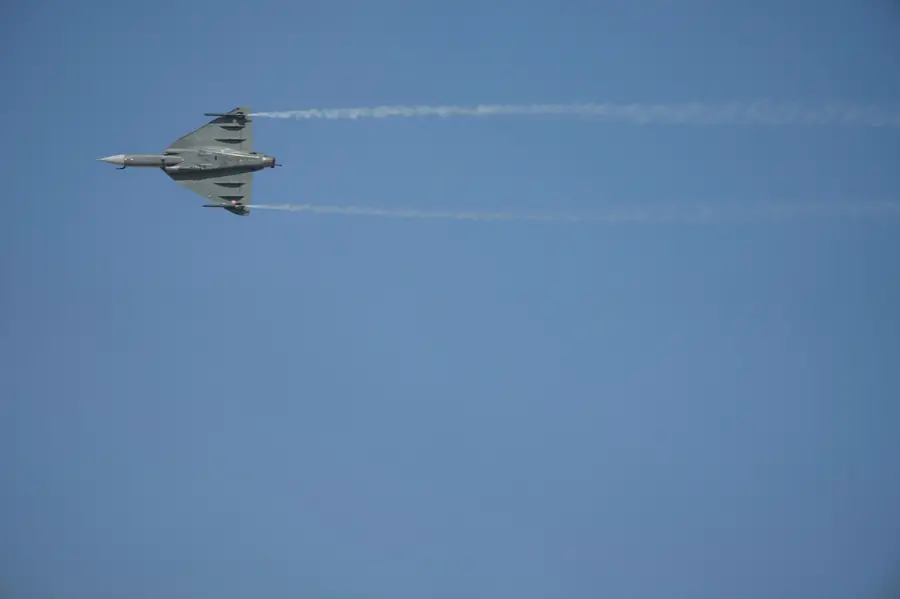 The Indian HAL Tejas during a demonstration moments before crashing at the Dubai Air Show, at Al Maktoum International Airport at Dubai World Central, Dubai
