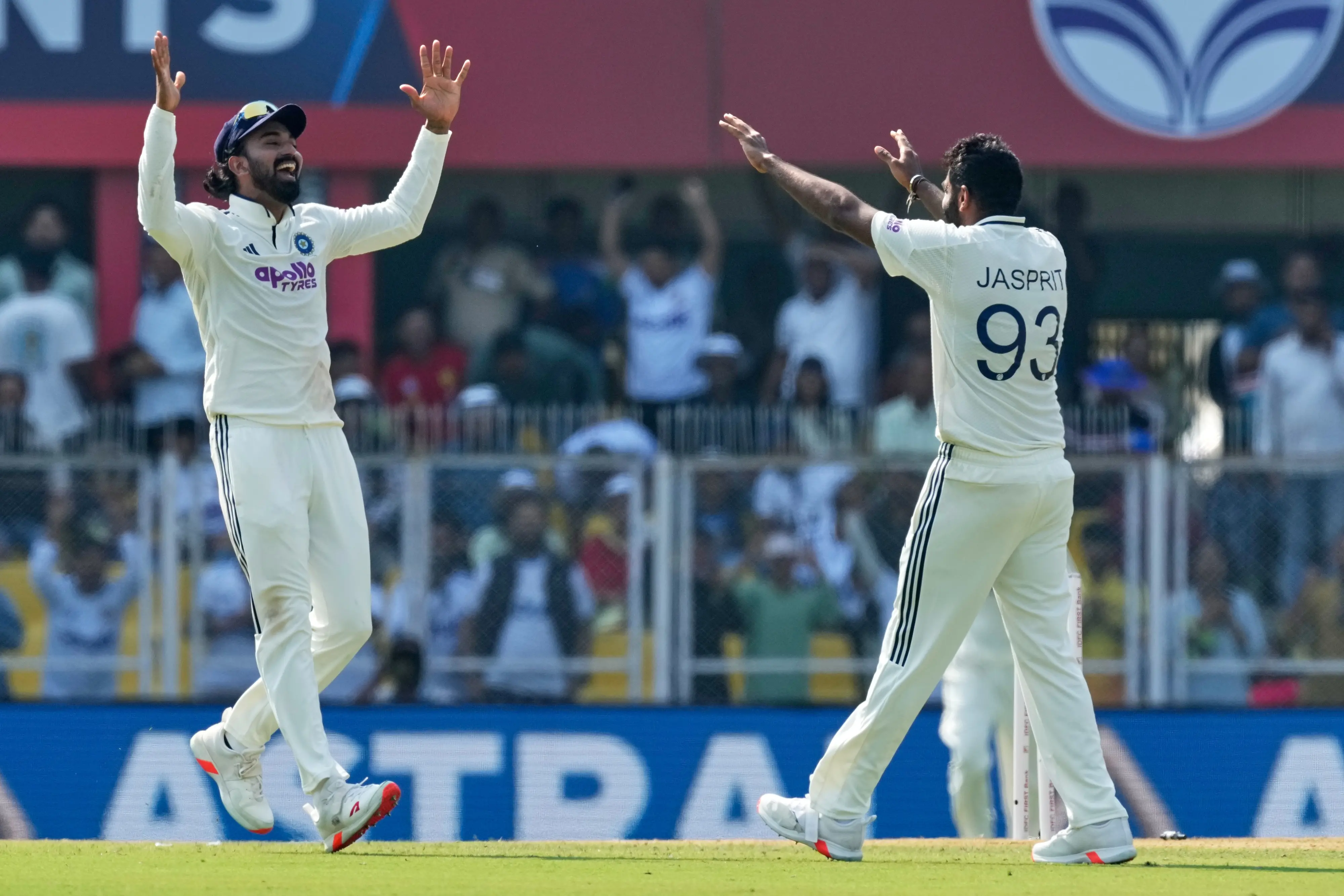 India's Jasprit Bumrah, right, celebrates the dismissal of South Africa's Aiden Markram with team mate India's KL Rahul | AP