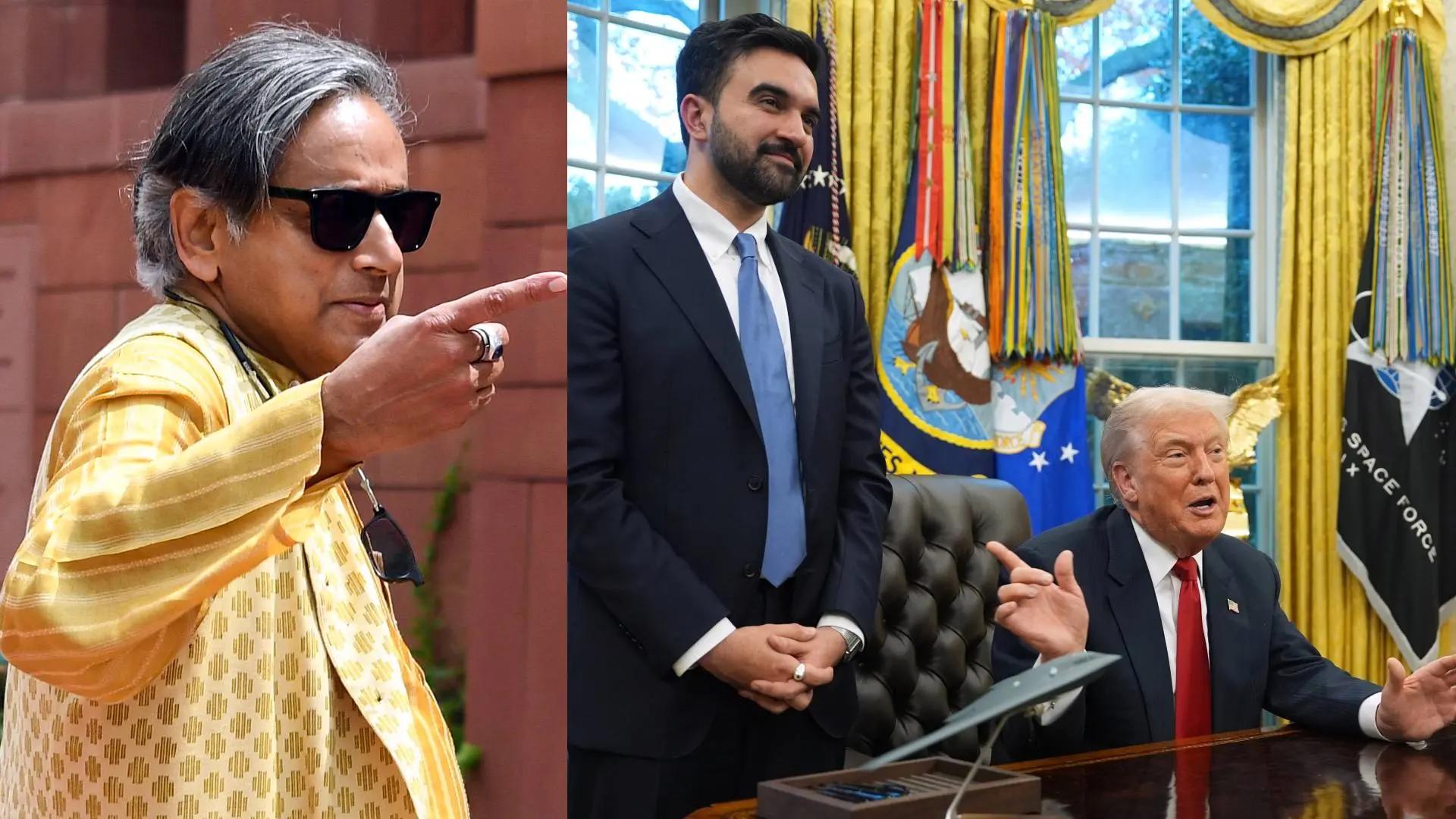 ശശി തരൂർ, ട്രംപ്-മംദാനി കൂടിക്കാഴ്ചയിൽനിന്ന് | Photo: ANI, AP