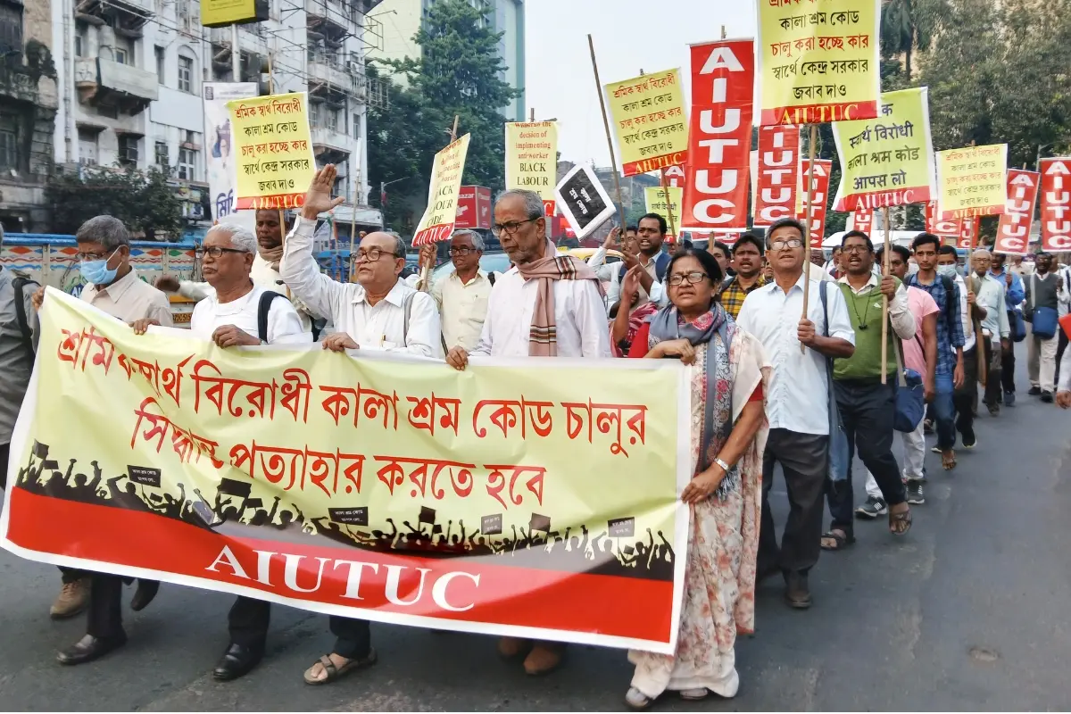 All India United Trade Union Centre (AIUTUC) stage a rally protest against the new labour code, in Kolkata | Photo: ANI