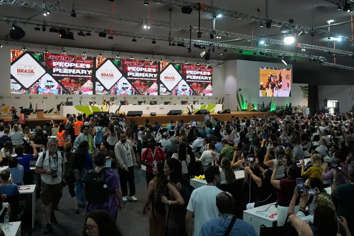 Attendees participate in the People's Plenary at the COP30 U.N. Climate Summit, Friday, Nov. 21, 2025, in Belem, Brazil (Photo: AP)
