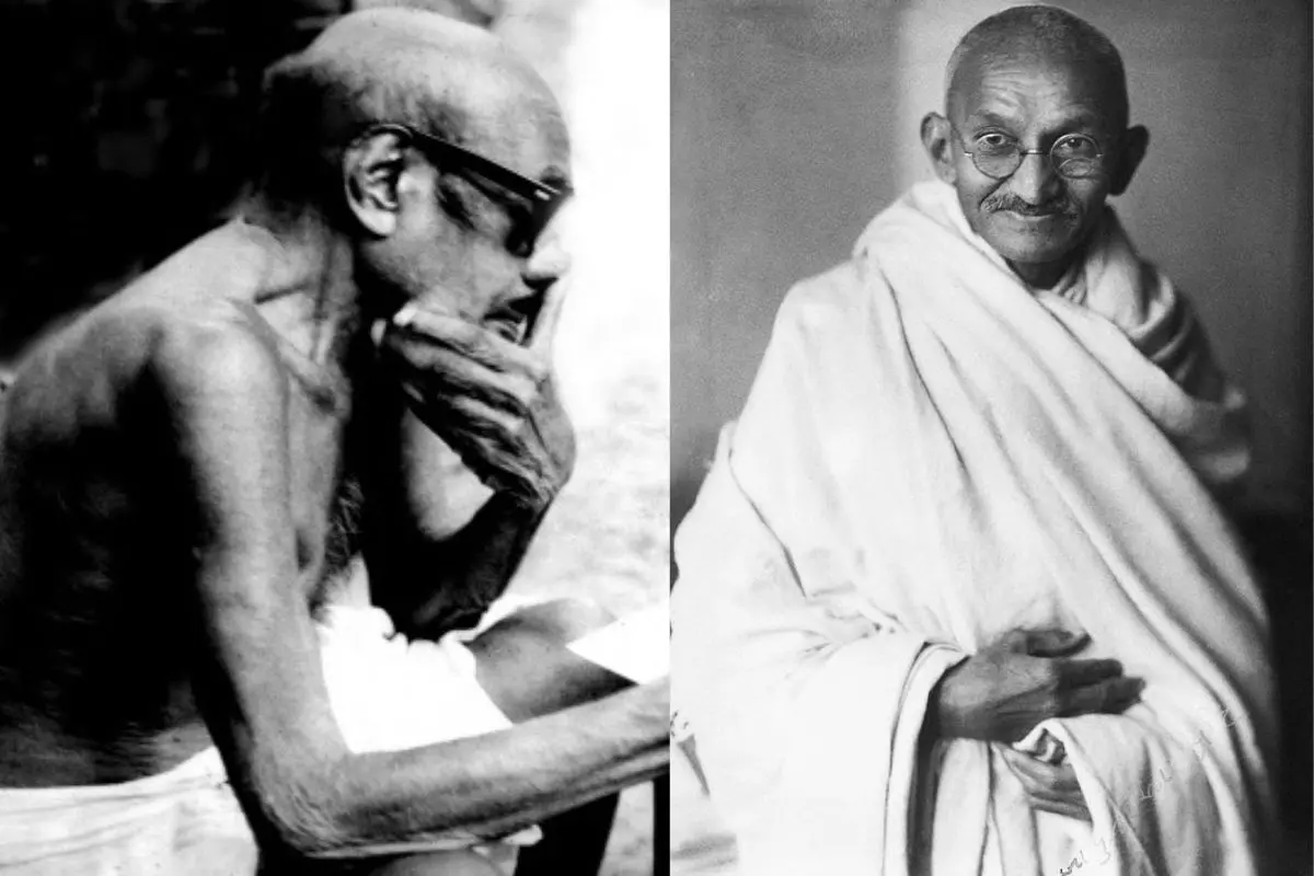 Writer Vaikom Muhammad Basheer, MK Gandhi | Photo: Mathrubhumi/ Razak Kottakkal, PIB archive