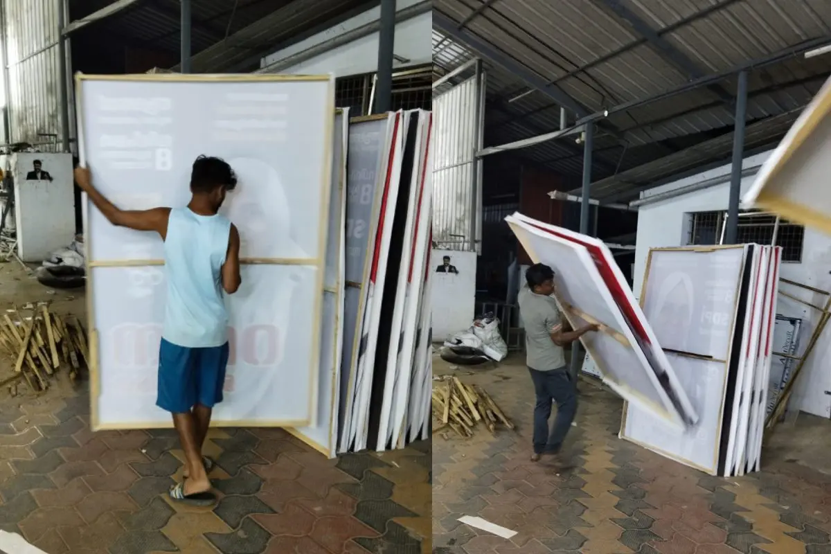 Workers involved in flex board works
