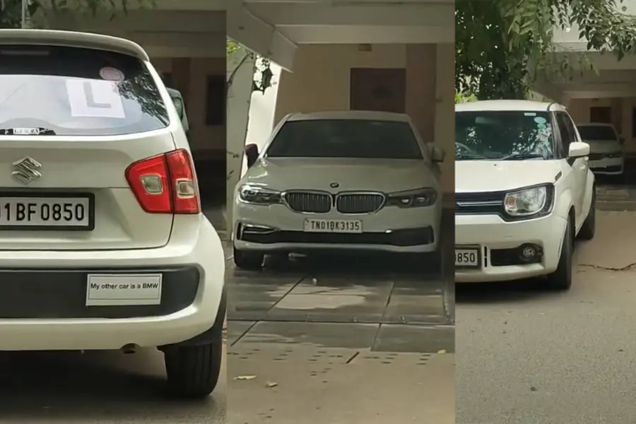 ഈ കാര് മാത്രമല്ല, എനിക്ക് വേറെയൊരെണ്ണം കൂടിയുണ്ട്, വൈറലായി മാരുതി ഇഗ്നീസിന് പിന്നില് പതിപ്പിച്ച സ്റ്റിക്കര്