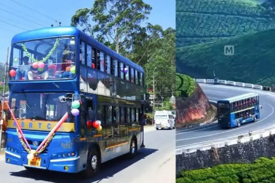 KSRTC double-decker tourist bus operating in Munnar
