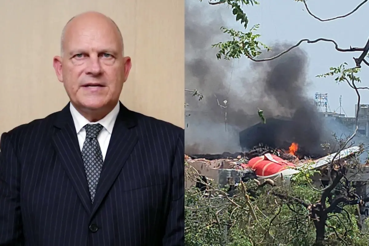 Air India CEO Campbell Wilson and site where an Air India plane from Ahmedabad to Gatwick, crashed immediately after takeoff | Photo: ANI
