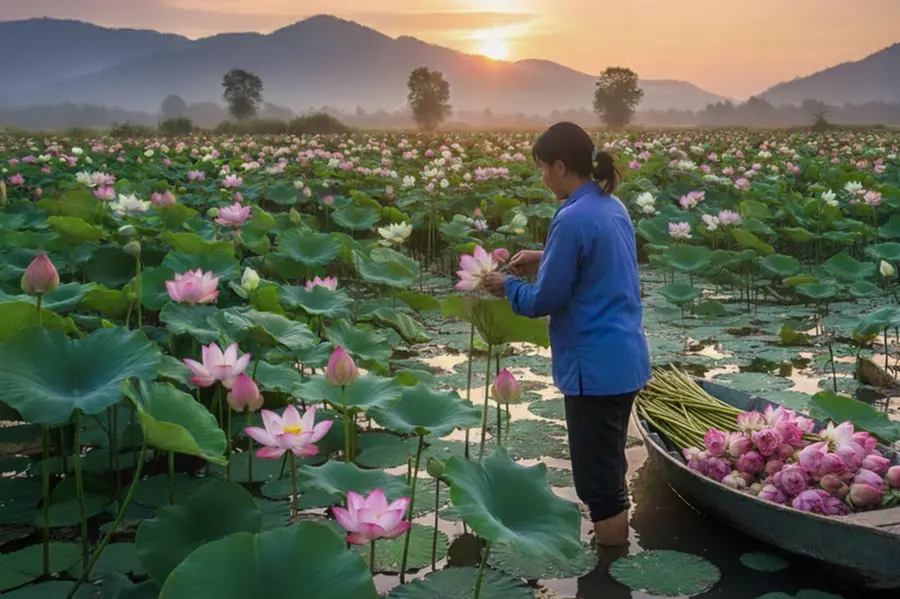 Chinese woman, working in a pond to cultivate lotus roots to pay off her 62 crore rupee business debt