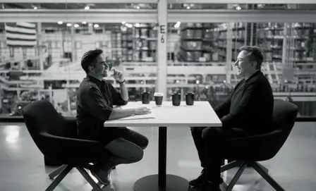 Elon Musk and Nikhil Kamath (L)