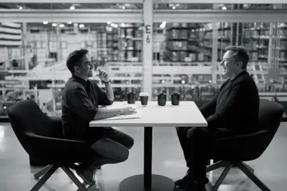Elon Musk and Nikhil Kamath (L)