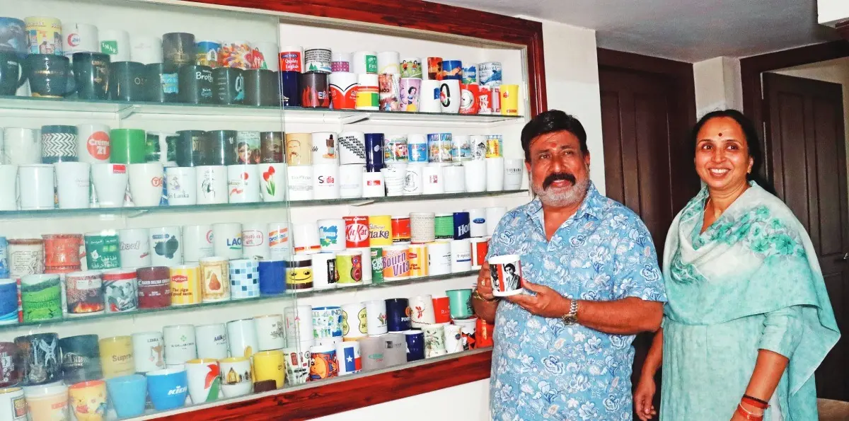 Sunil Ghosh and Sheela with their unique cup collection