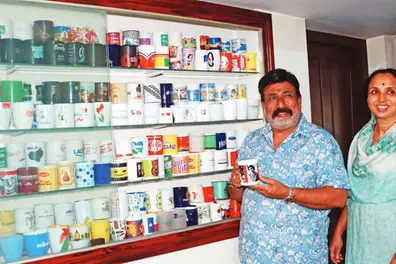 Kerala couple collecting cups from around the world without drinking tea