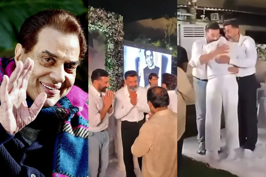 Sonu Nigam comforts Dharmendra's sons Sunny Deol and Bobby Deol at the prayer meeting after the Bollywood legend's passing