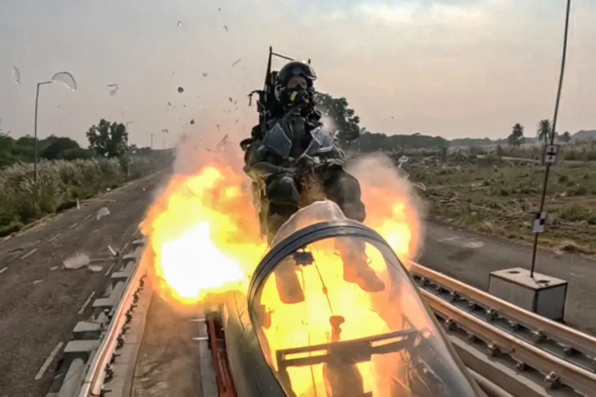 Defence Research and Development Organisation (DRDO) successfully conducts a high-speed rocket sled test of the Fighter Aircraft Escape System | Photo: ANI