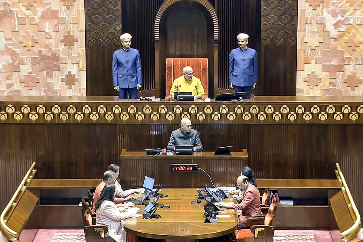 Rajya Sabha Chairman CP Radhakrishnan conducts the proceedings in the House during the Winter Session of Parliament, in New Delhi, Wednesday, Dec. 3, 2025. (Sansad TV via PTI Photo)