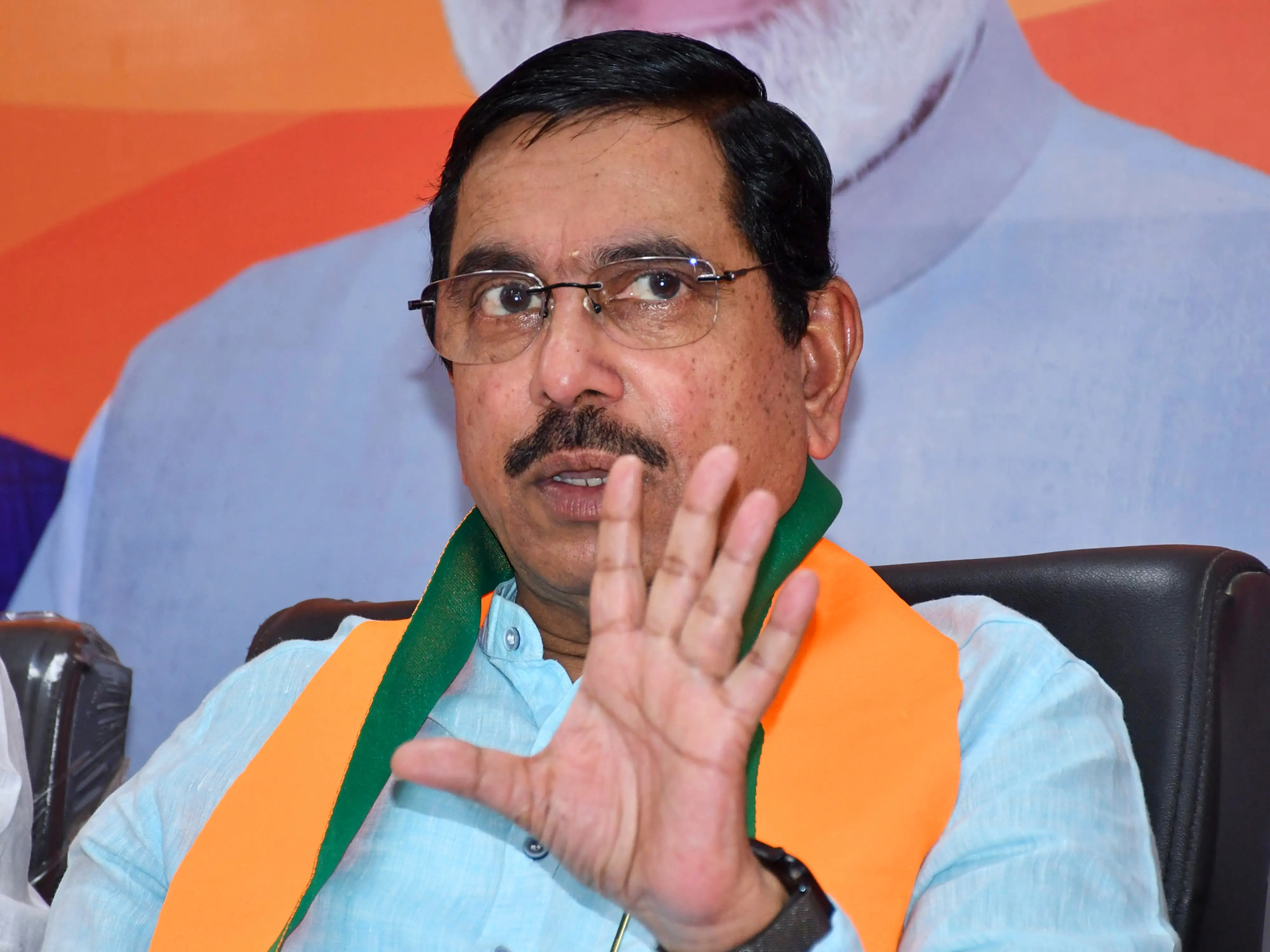 Union Minister and BJP leader Pralhad Joshi addresses a press conference | Photo: PTI