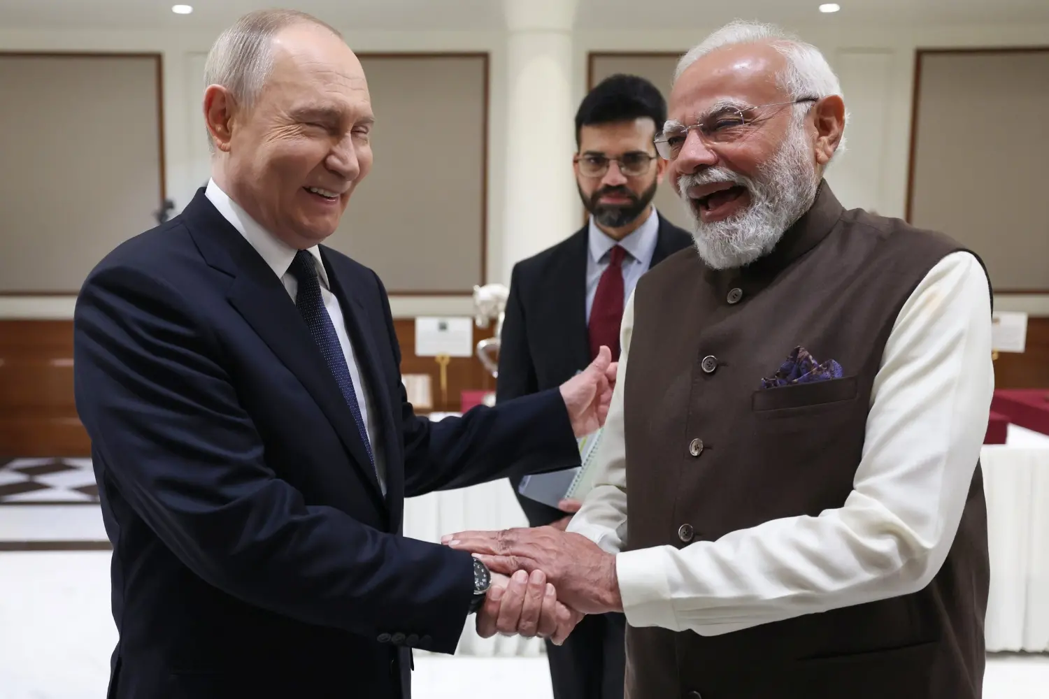 Prime Minister Narendra Modi with Russian President Vladimir Putin at his official residence | Photo: PTI