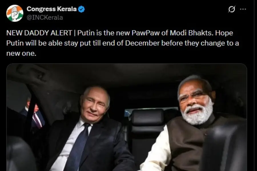 The post shared by the Kerala unit of Congress party about Putin, Modi
