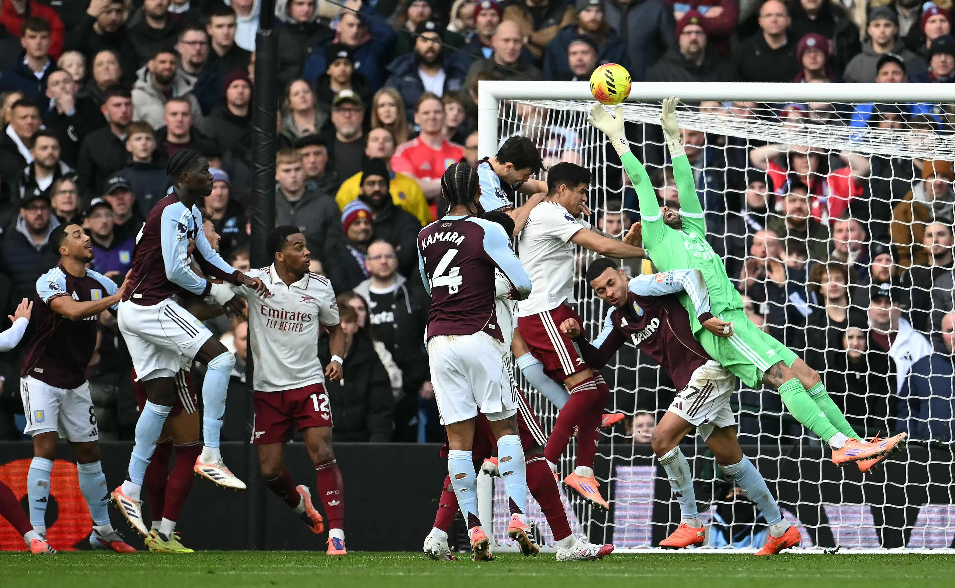David Raya makes a save during the English Premier League football match between Aston Villa and Arsenal | AFP