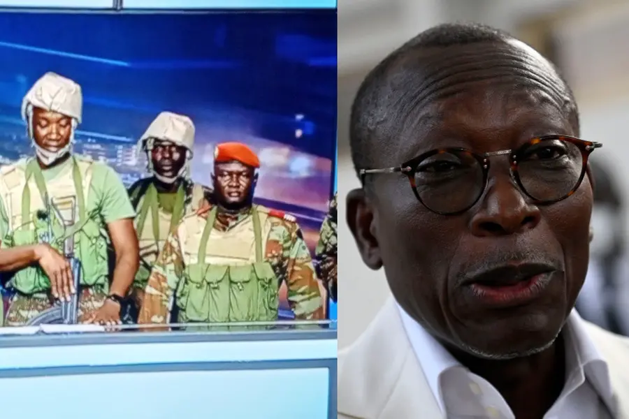 A visual showing alleged military at Benin's state TV, President Patrice Talon