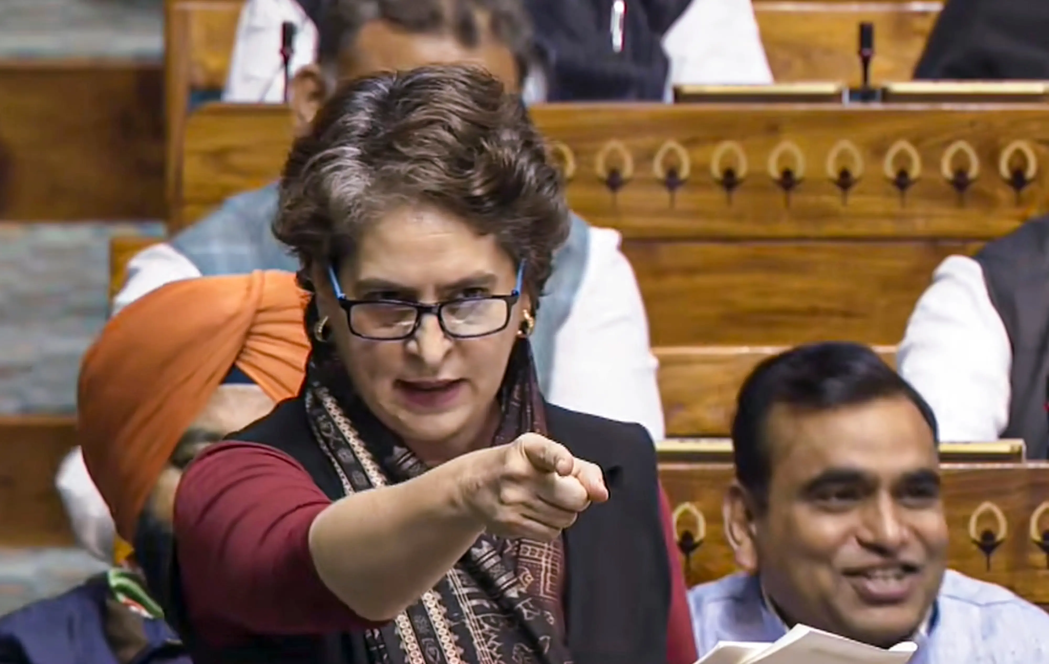 Congress MP Priyanka Gandhi Vadra speaks in the Lok Sabha during the Winter session of Parliament | Photo: PTI