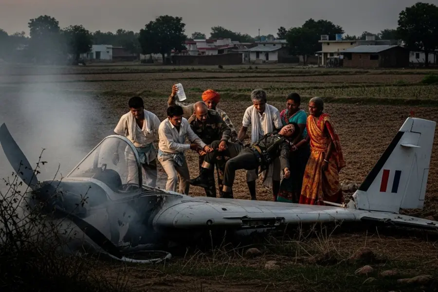 Villagers rescue pilot, trainee after training aircraft hits high-voltage line in MP’s Seoni