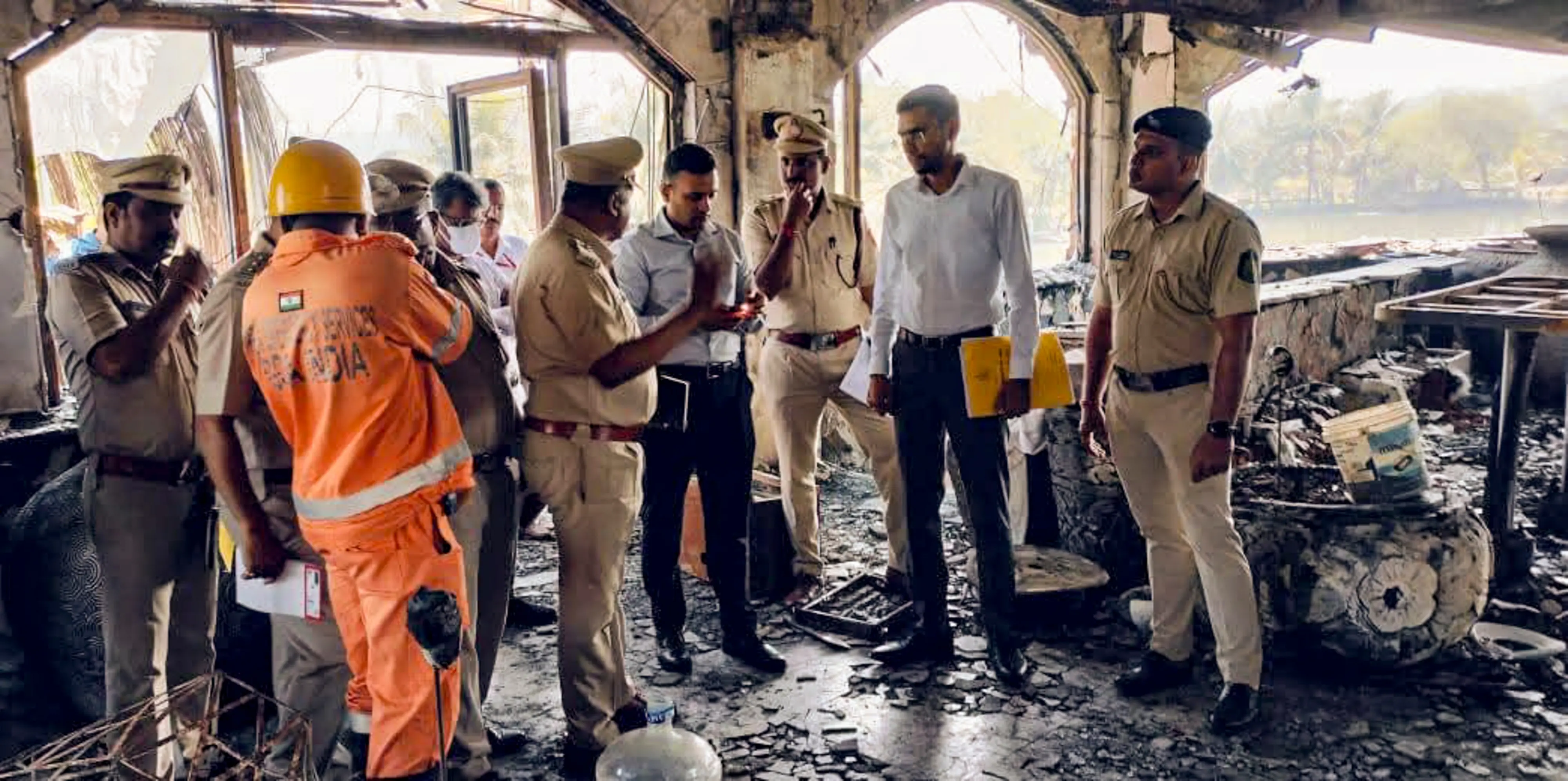 Police and forensic personnel inspect the site where a fire killed several people at the Birch by Romeo Lane nightclub, in Arpora, Goa | Photo: PTI