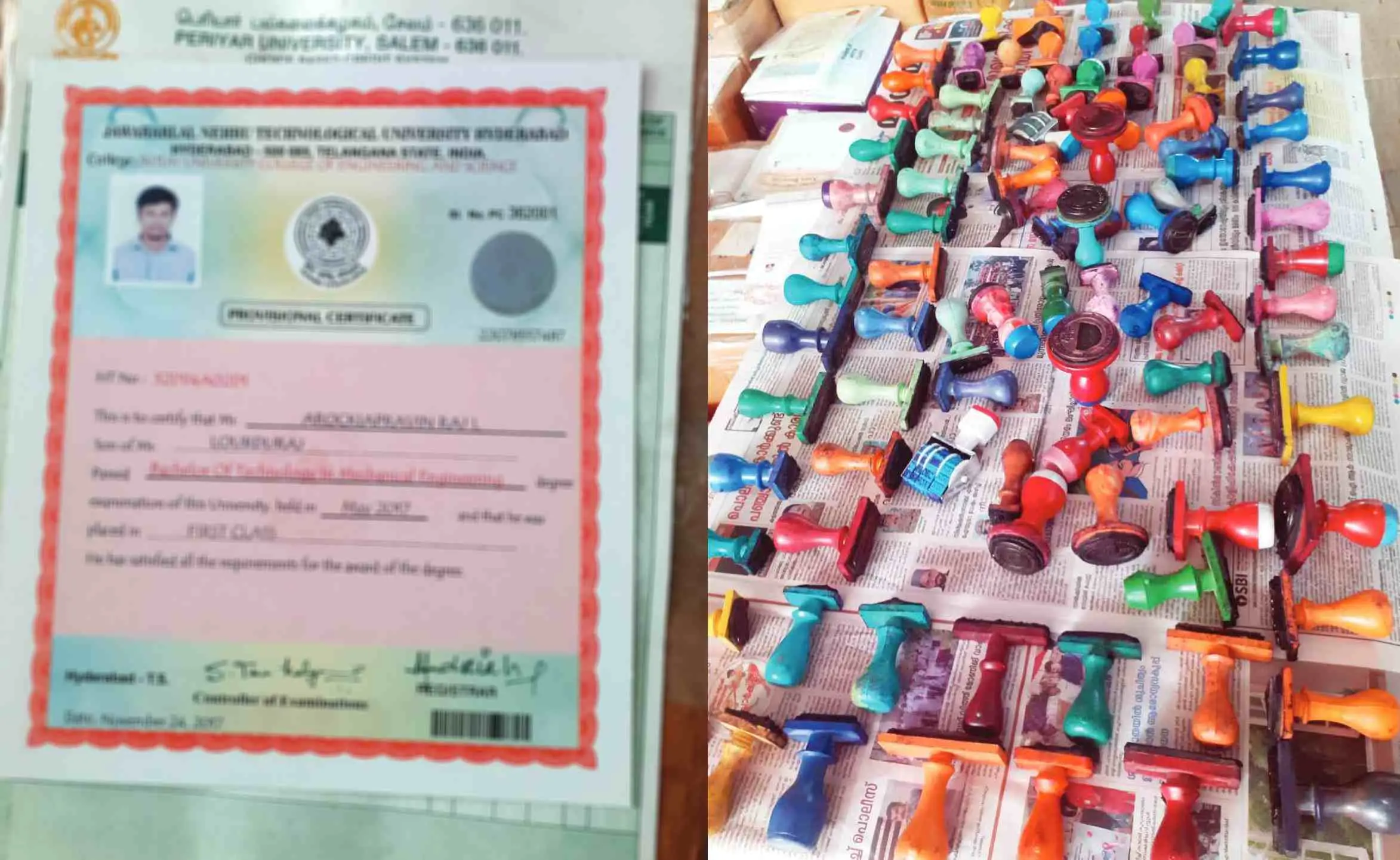 Certificate and seals seized