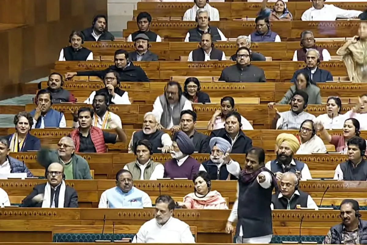 Congress MP KC Venugopal speaks in Lok Sabha during the winter session of the Parliament, in New Delhi on Tuesday. (Sansad TV/ANI Video Grab)
