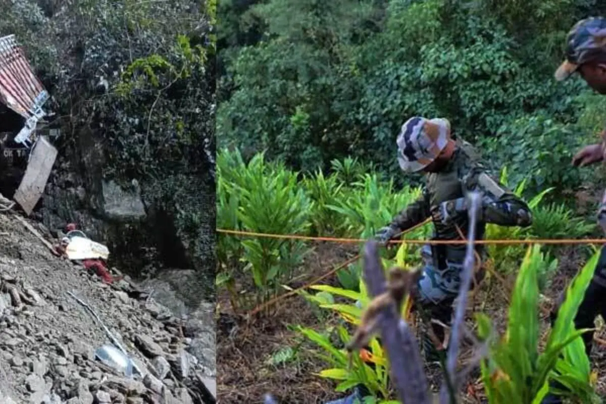 Rescue teams navigate steep terrain in Anjaw district after a mini-truck carrying Assam labourers plunged nearly 1,000 feet into a gorge. Photo: X