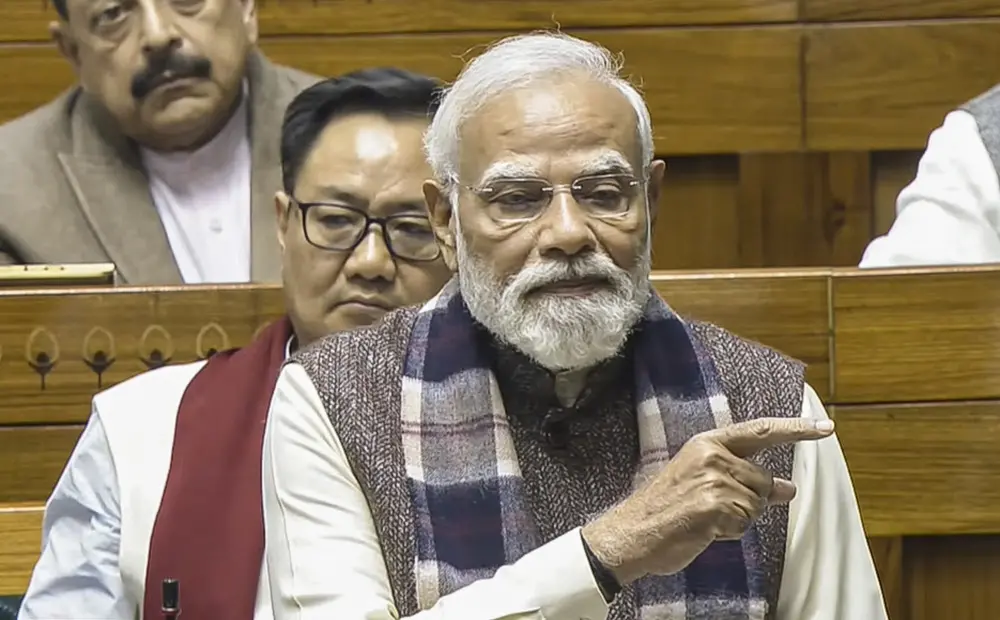 Prime Minister Narendra Modi speaks in the Lok Sabha during a discussion on the 150th anniversary of the national song 'Vande Mataram', at the Winter session of Parliament | PTI