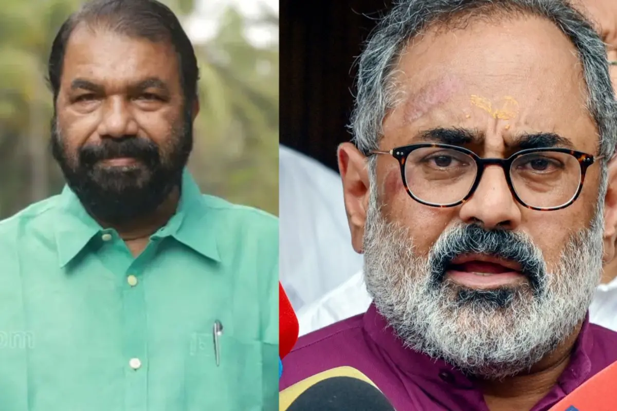 From (L) Kerala Education Minister V Sivankutty, state BJP President Rajeev Chandrashekhar. | Photos: MBI, PTI