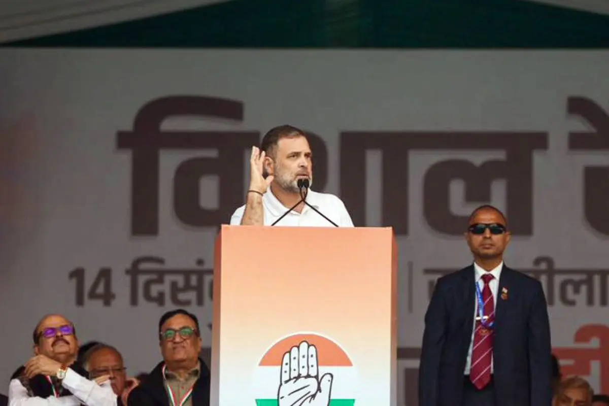 Lok Sabha LoP Rahul Gandhi speaks during the mega rally against 'Vote Chori' | Photo: ANI