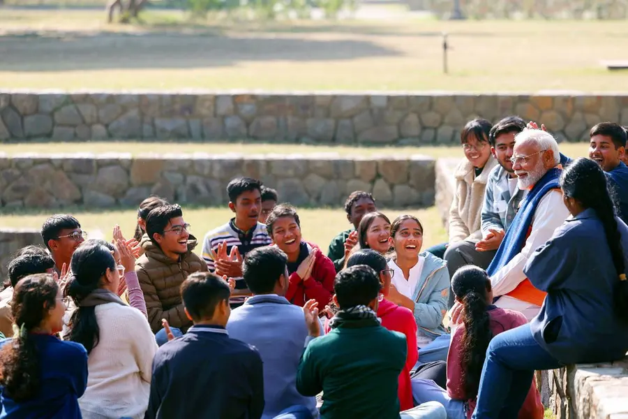 Prime Minister Narendra Modi interacts with students during 'Pariksha Pe Charcha' 2025