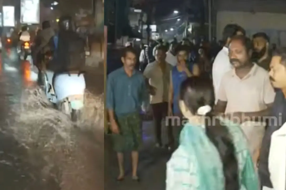 Waterlogging on roads- Protest | Photos: Screengrab from Mathrubhumi News
